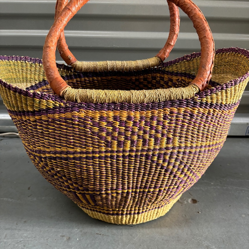 Bolga Tote Handmade in Ghana, Africa Banana Leaf and Elephant Grass-Purple